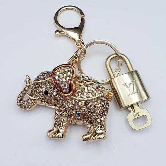 Authentic Louis Vuitton Lock & Key with Unbranded Elephant Charm, Keychain - Picture 2 of 10